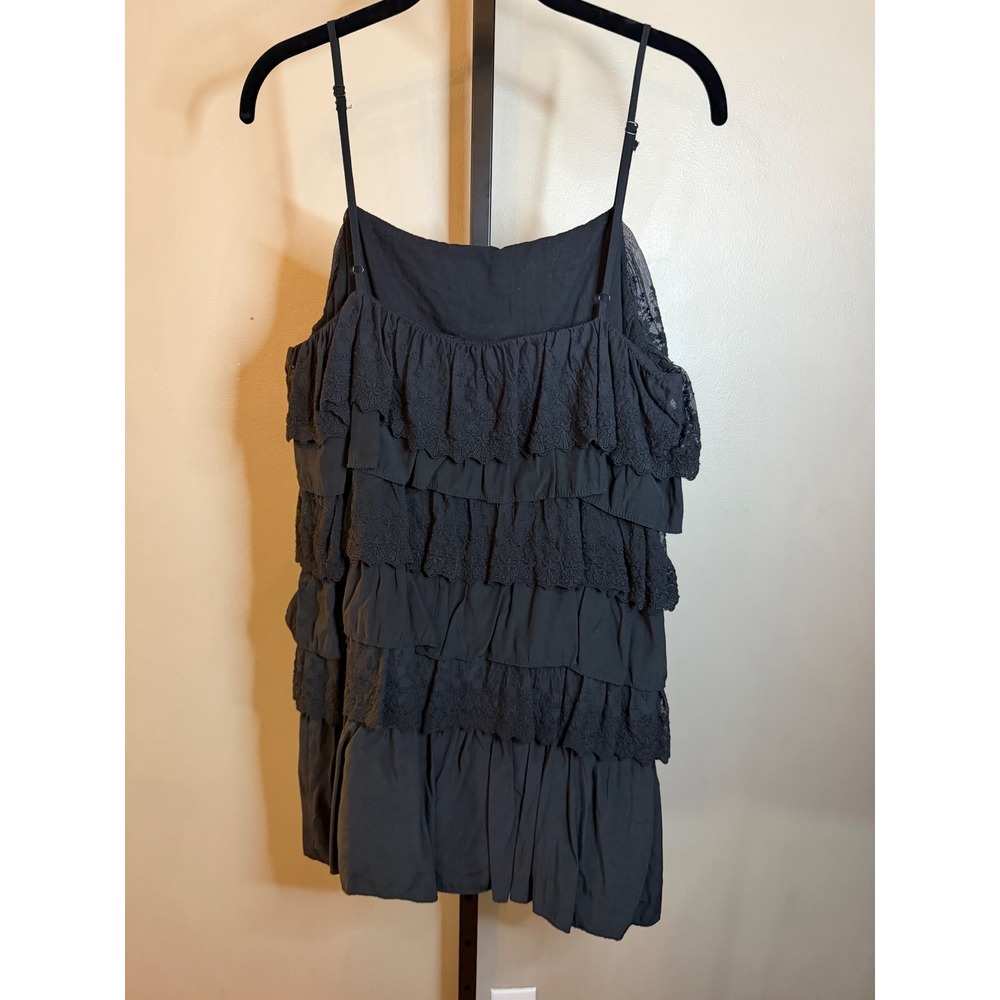 DO+BE Black Tiered Ruffle Lace Trim Camisole Top Sleeveless Adjustable Straps L - Picture 2 of 5